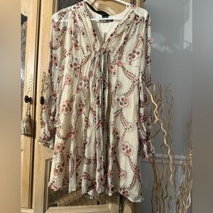 Express Silk Cream and Pink Floral Blouse